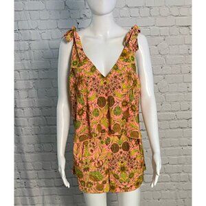 H&M Romper Pink Floral Print Tie Strap Sleeveless V Neck Tropical